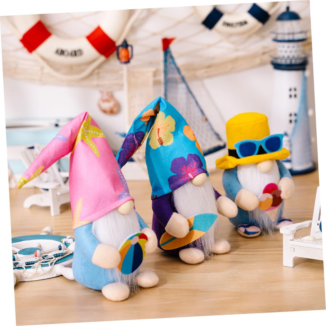 Ornamenti Gnomi di Peluche 3 Pezzi Accessori Spiaggia per Decorazioni Estive di Casa e Spazi Esterni