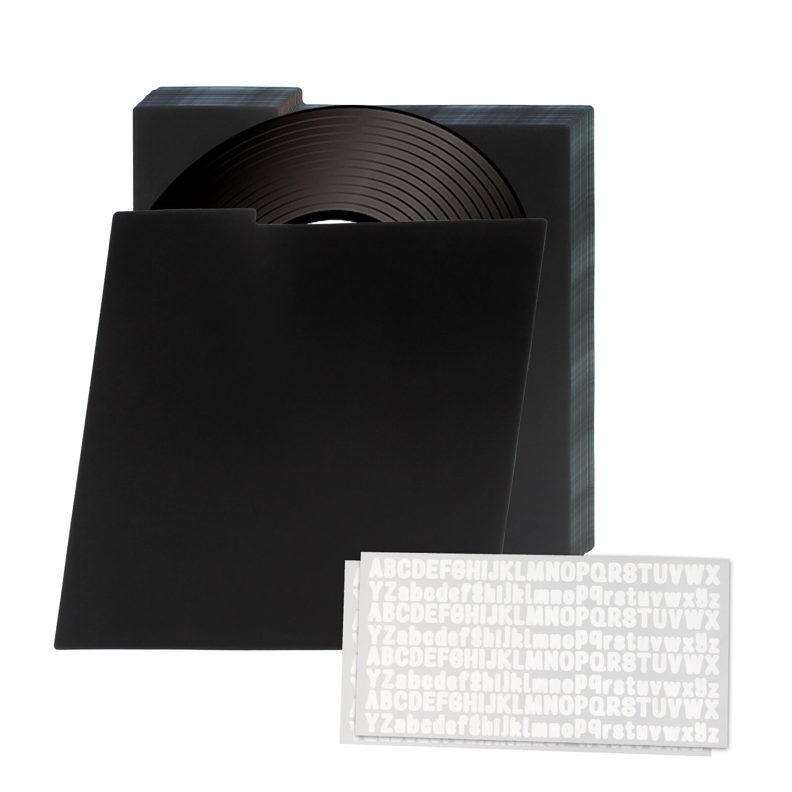 30 divisores de discos de vinilo, accesorios de discos de vinilo de 12.5 x 13.5 pulgadas con 2 hojas de calcomanías blancas de la A a la Z, separadores organizadores de archivos de CD y DVD