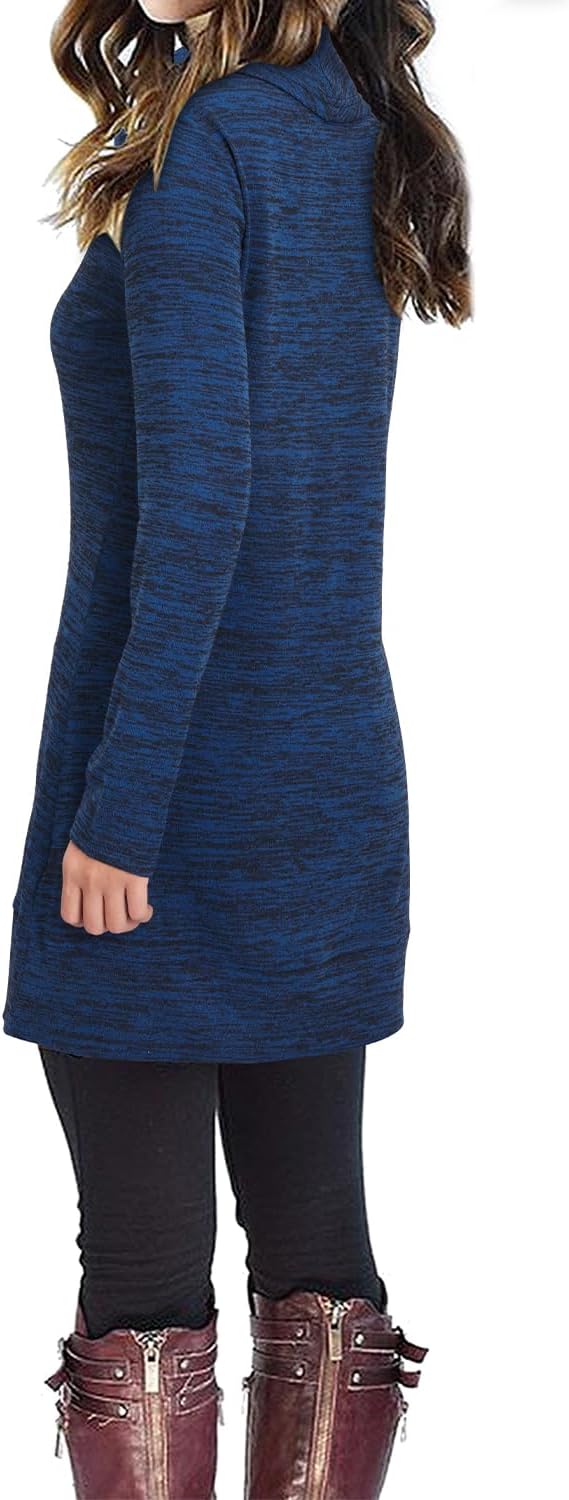 STYLEWORD Women's 2026 Winter Dress Tunic Tops for Leggings Long Sleeve Sweater Cowl Neck Fashion Shirt Dress - Image 3