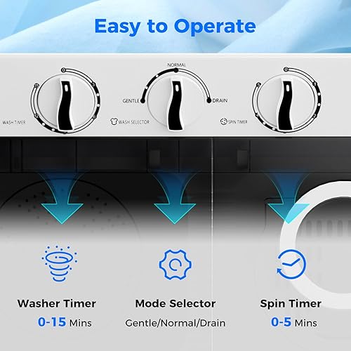 Miniatura 3 de Giantex Lavadora portátil, 17.6 libras Compacta Lavadora Spinner Combo con bomba de drenaje, doble bañera de 11 libras de lavado y giro de 6.6
