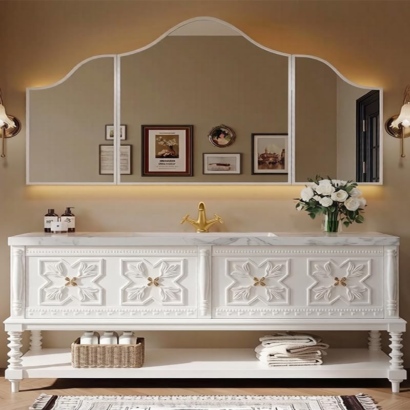 Tocador de baño independiente con fregadero individual/doble, 48-92 pulgadas, amplio almacenamiento para baños modernos, diseño elegante, construcción fácil instalación