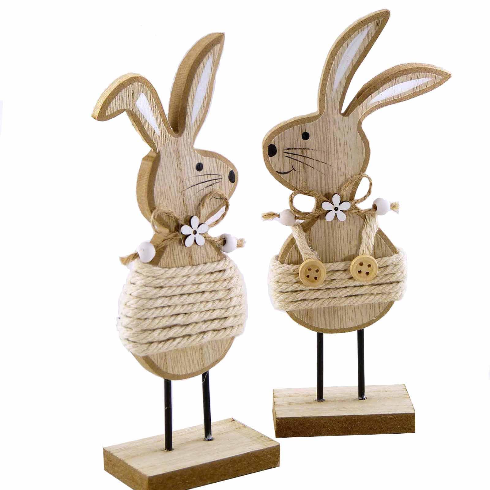 DAHI 2 Pièces Décoration Lapin De Pâques En Bois - Statues Lapins à Poser Pour Printemps Et Fêtes