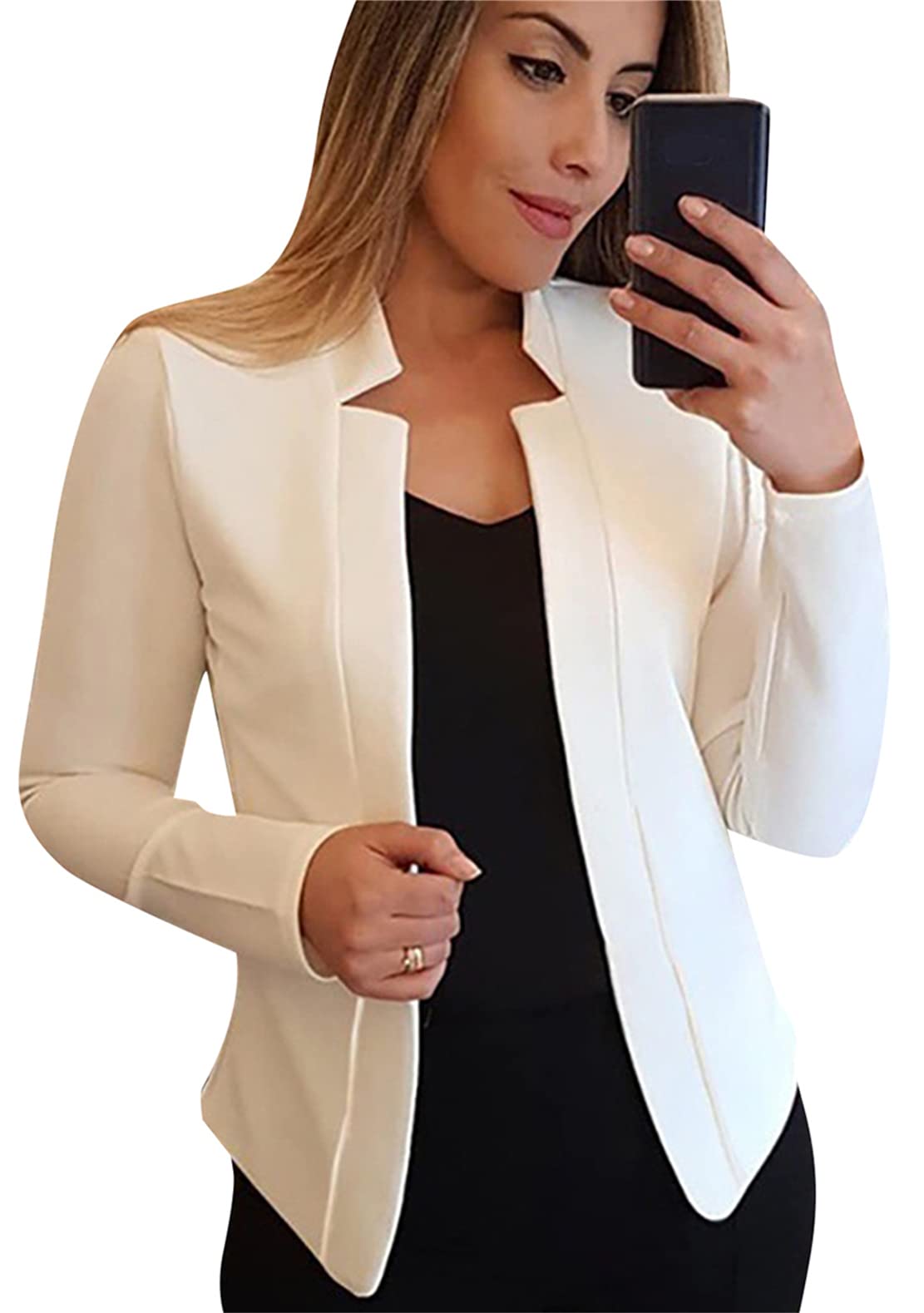 Blazer ouvert couleur unie blanche veste fluide fluide taille Medium - 6