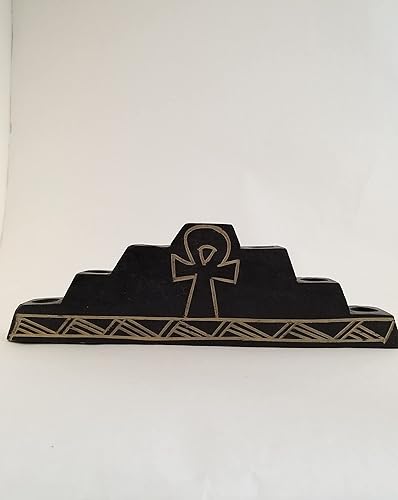 7 Principles 365 Ankh - Pirámide de escalón negro hecha a mano Kinara de madera de Ghana