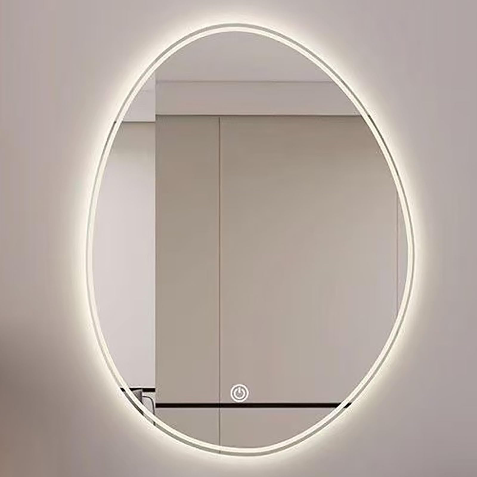 Atwnjkp 3 Colours Led Bathroom Mirror 50X70cm(19.7X27.6in) – Frameless Oval Wall Mounted Vanity Mirror, 3-Colour Dimmable Lighting, Touch Control, For Makeup Area And Hallway