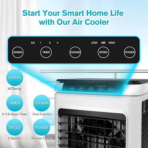 Miniatura 4 de Aire acondicionado portátil de 5500CFM, enfriador de pantano de tanque de agua de 10.6 galones, enfriamiento de hasta 800 pies cuadrados, aire