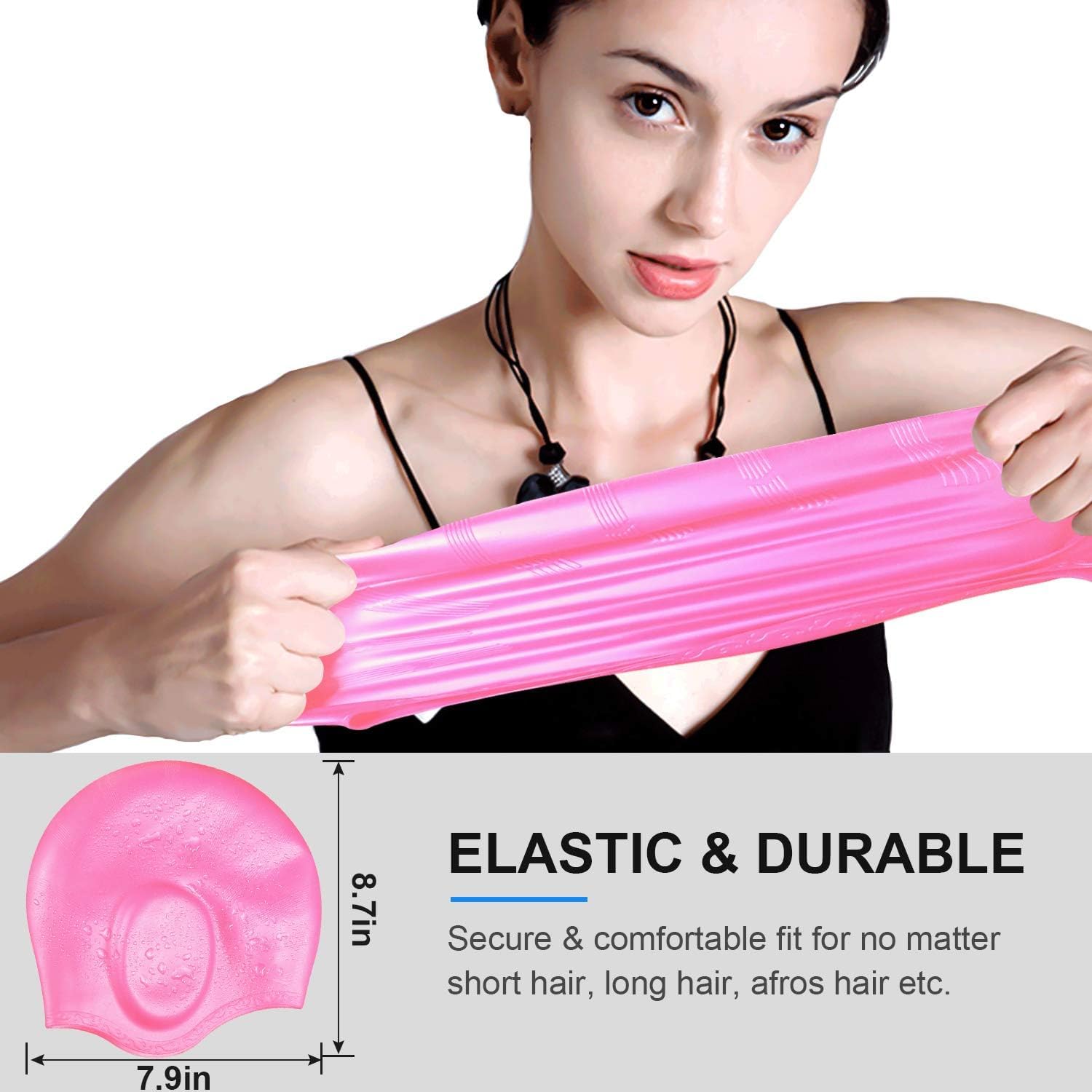 Blackace arteesol Swimming Cap Women Swimming Hat Silicone Swim Cap Swim Hat Waterproof Cap, 3D Ear Ergonomic Design - Image 3