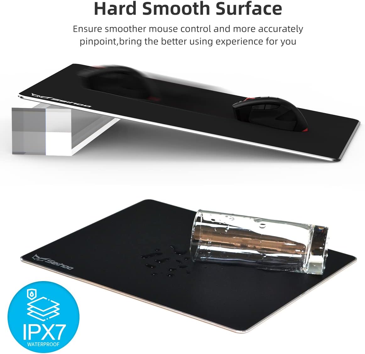 Metal Aluminum Mouse Pad Premium Hard Double Side Waterproof Ultra Smooth Office Supplies Blap Mousepad Fast and Accurate Control for Office and Game Laptop (Black, 11.81X9.45in)