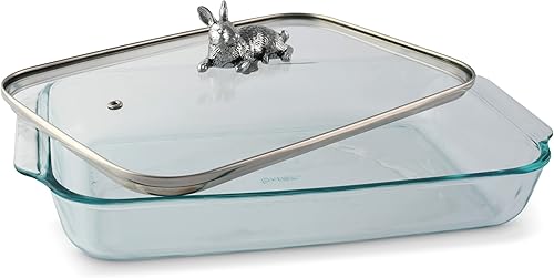 Miniatura 2 de Arthur Court Cacerola de vidrio con mango de conejo de metal, perfecto para mantener tus lados de Pascua protegidos y cálidos, estilo primavera de