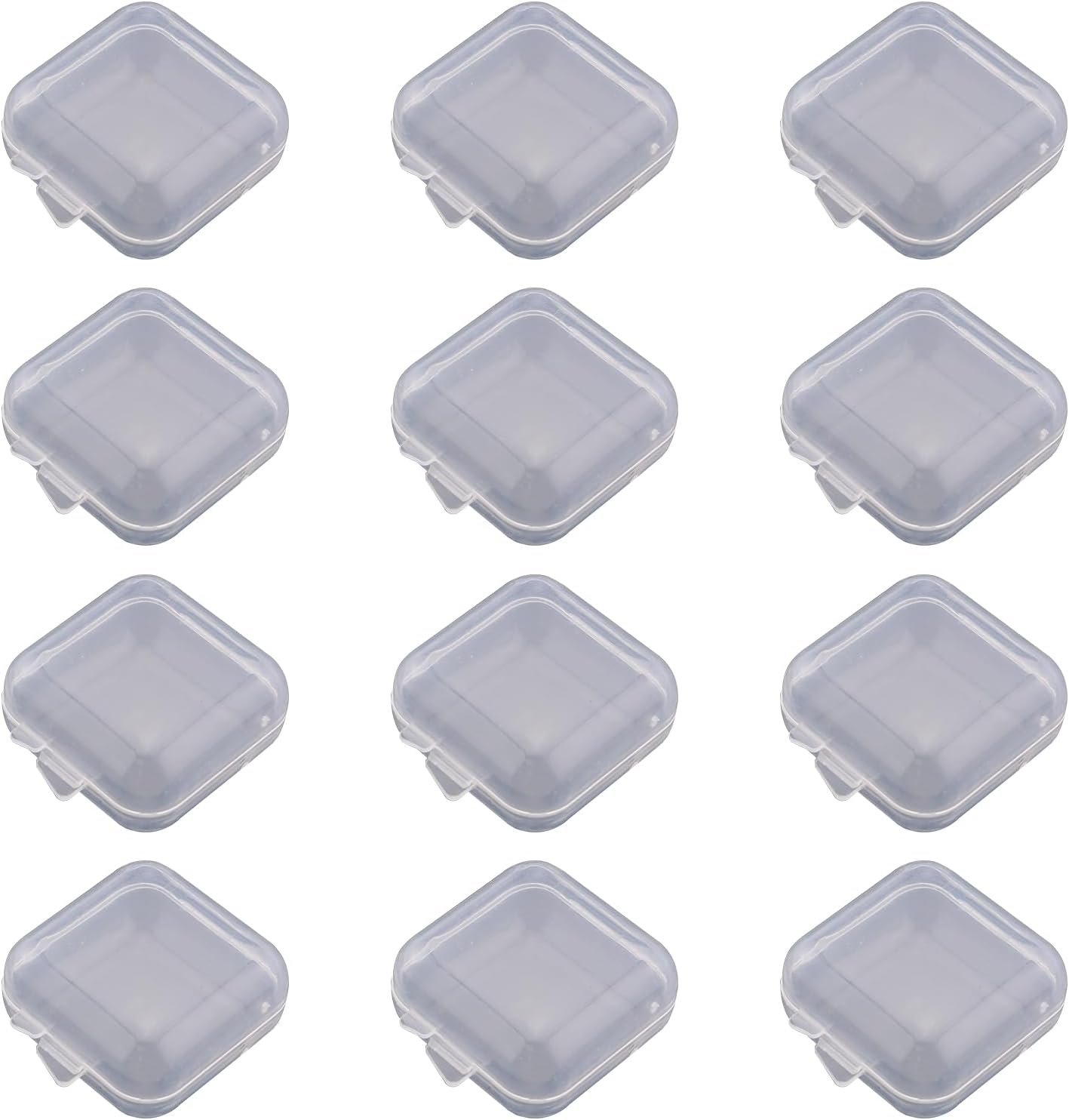 12PCS Mini Clear Plastic Square Boxes Stud Earring Cases 3.5x3.5x2cm Flip Top Plastic Containers for Jewelry Beads Earbuds and Small Craft Supplies