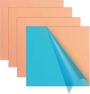 4PCS Copper Sheet, 6" x 6", 24 Gauge(0.02inch Thick), Double-Sided Attached Film Copper Plates for Jewelry, Handmade Pure Copper Artworks, Repairs, Enameling, Electrical, No Scratches