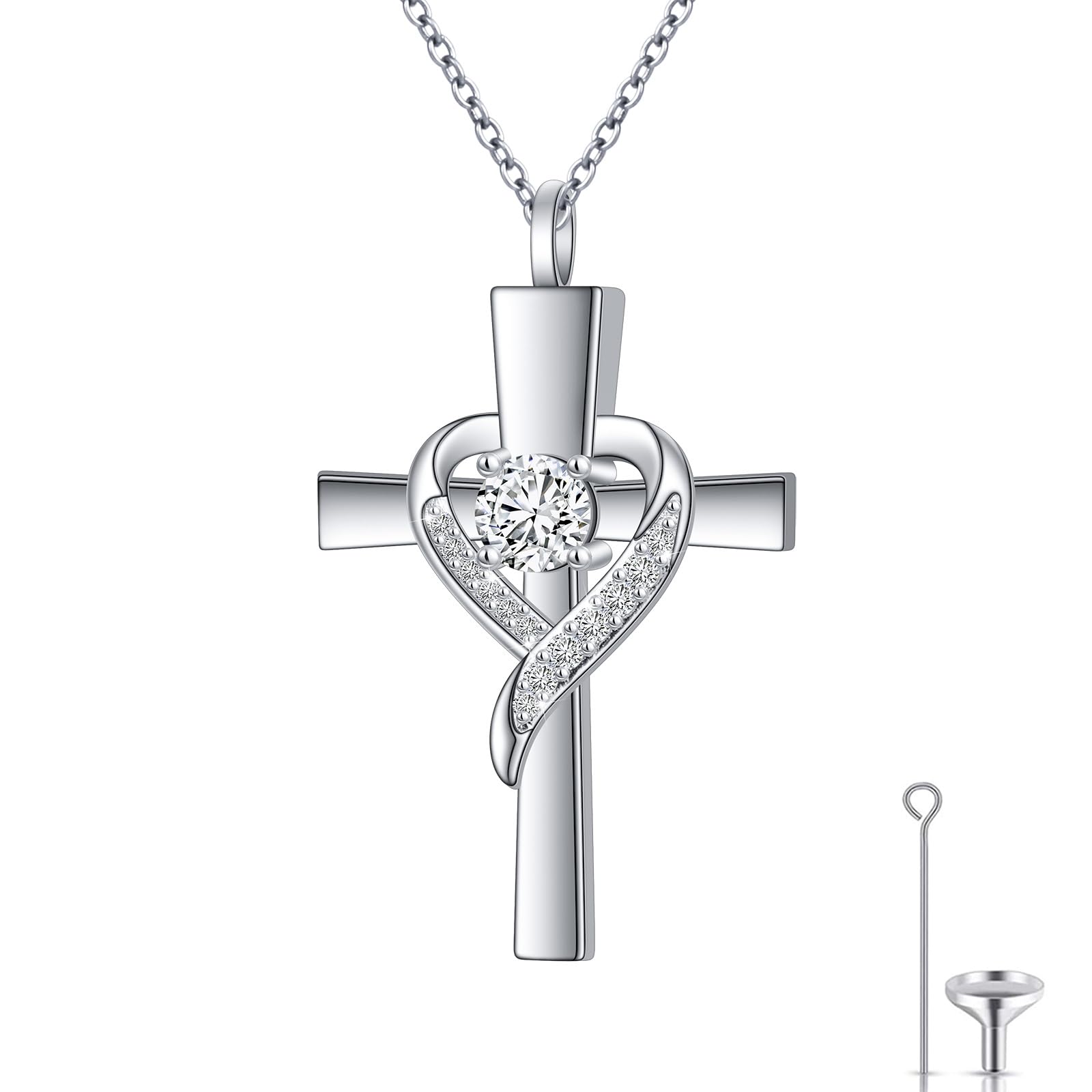 Asche Halskette Sterling Silber Urn Halsketten für Asche, S925 Sterling Silber Kreuz Herz Einäscherung Schmuck für Asche für Frauen Männer, Einäscherung Andenken Gedenkgeschenk