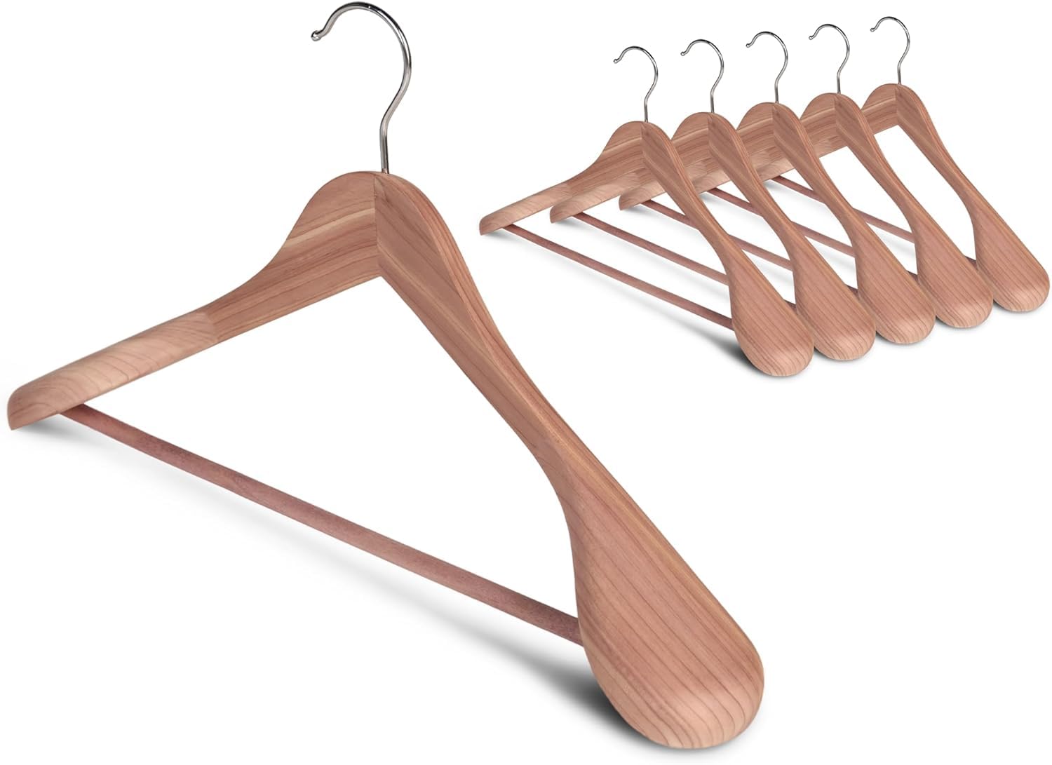 StorageWorks Kleiderbügel Zedernholz breit, 6er-Pack extra breiter Kleiderbügel Holz für den Kleiderschrank, Bügel Kleider platzsparend, Anzugbügel aus Naturholz für Mäntel, Hosen, rote Zederfarbe