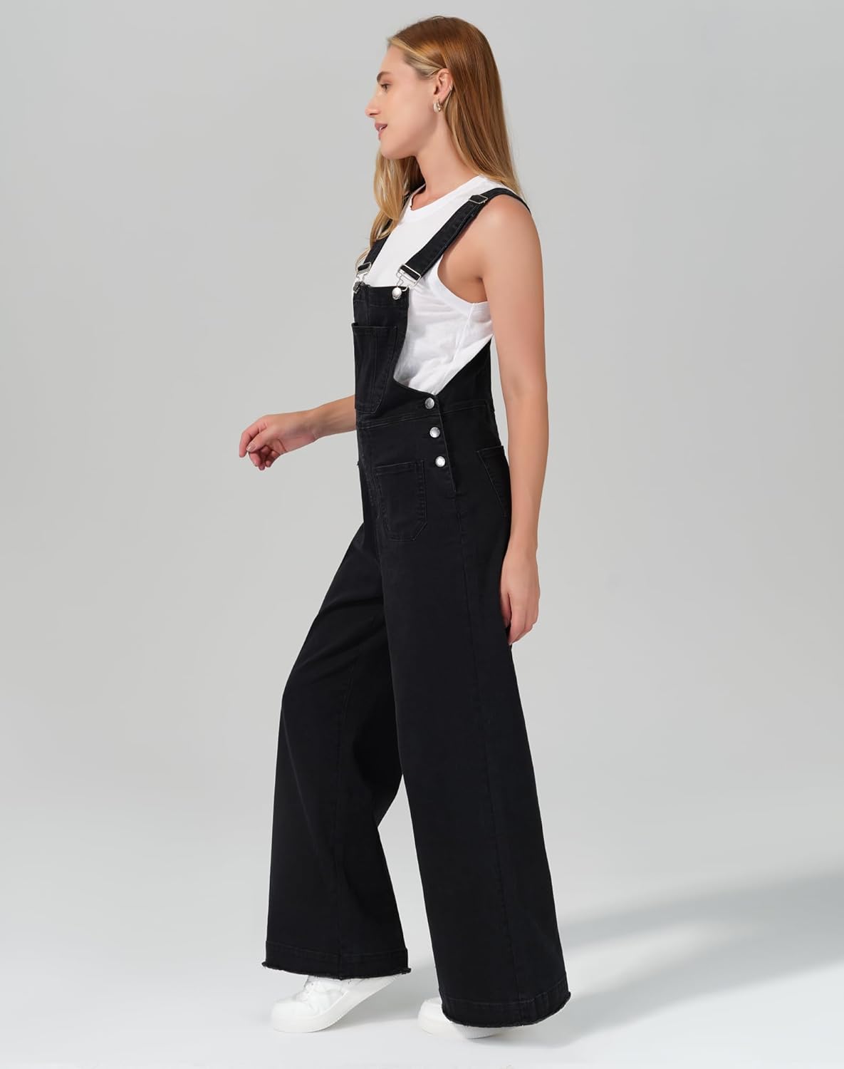 roswear Women’s Denim Overalls Loose Fit Stretchy Baggy Overall Bib Wide Leg Casual Jean Jumpsuits - Image 2