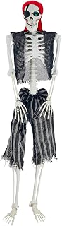 5.4 Ft Life Size Posable Pirate Skeleton for Halloween Decorations: Glow-in-The-Dark Eyes, Pirate Eyepatch, Bandana, Clothes Included; Adjustable Joints Full Body Human Bones for Outdoor Decor