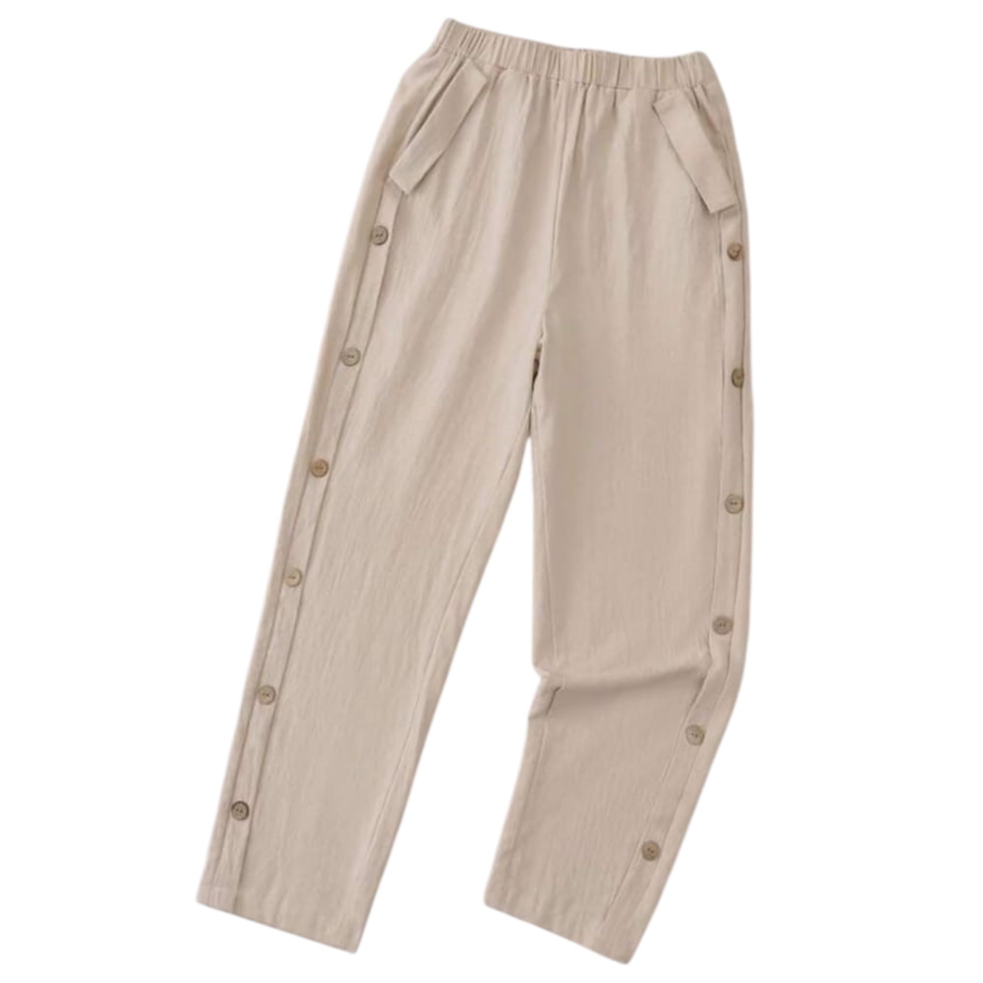 Womens Cotton Blend Casual Trouser Pant with Side Button Detail, Elastic Waist, Relaxed Fit, Straight Ankle Length, Comfortable Bottom-image-38