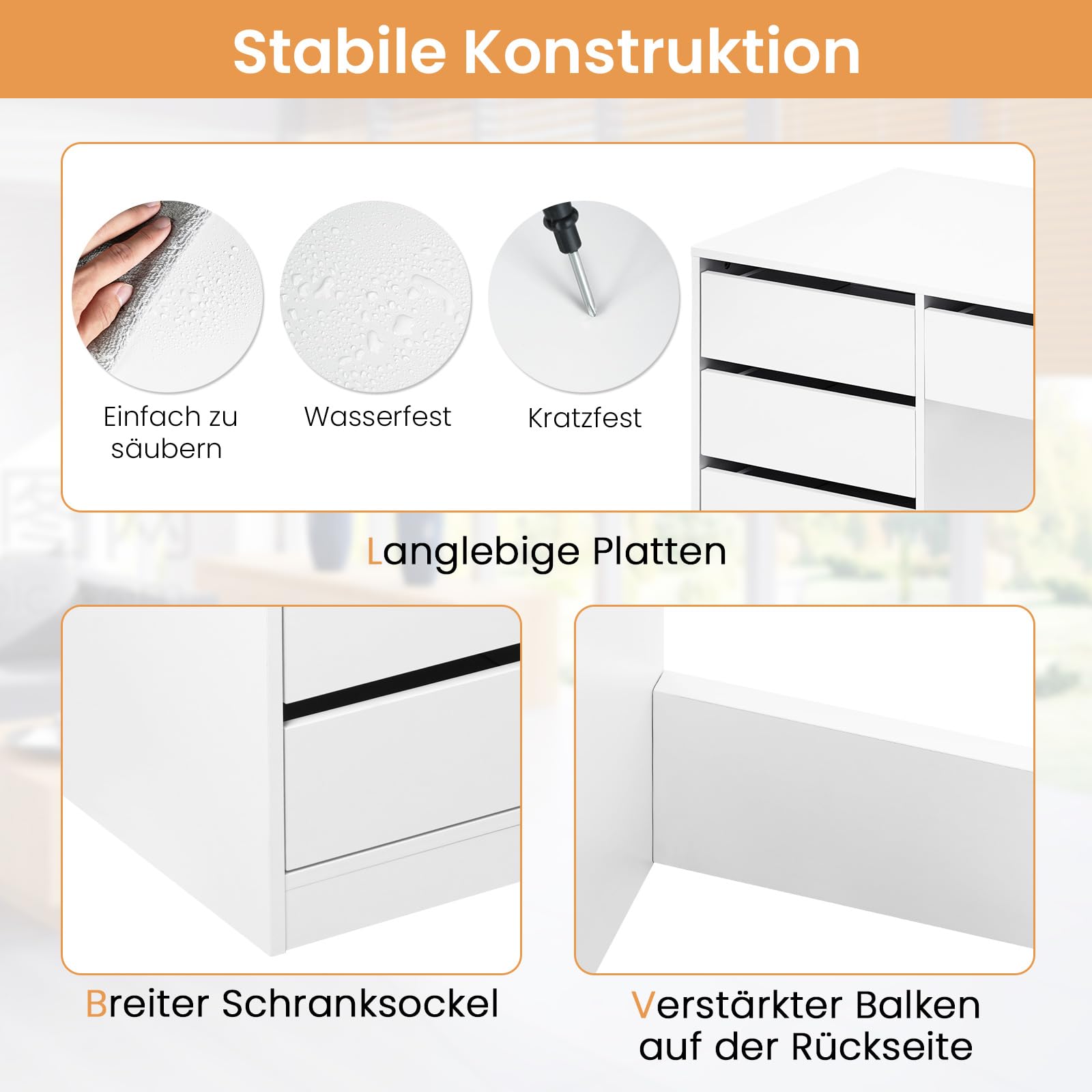 eSituro Schminktisch Weiß mit 5 Schubladen Ohne Spiegel, Schreibtisch Computertisch mit Stauraum, Bürotisch PC Tisch für Jugendzimmer Schlafzimmer, 120x55x75 cm