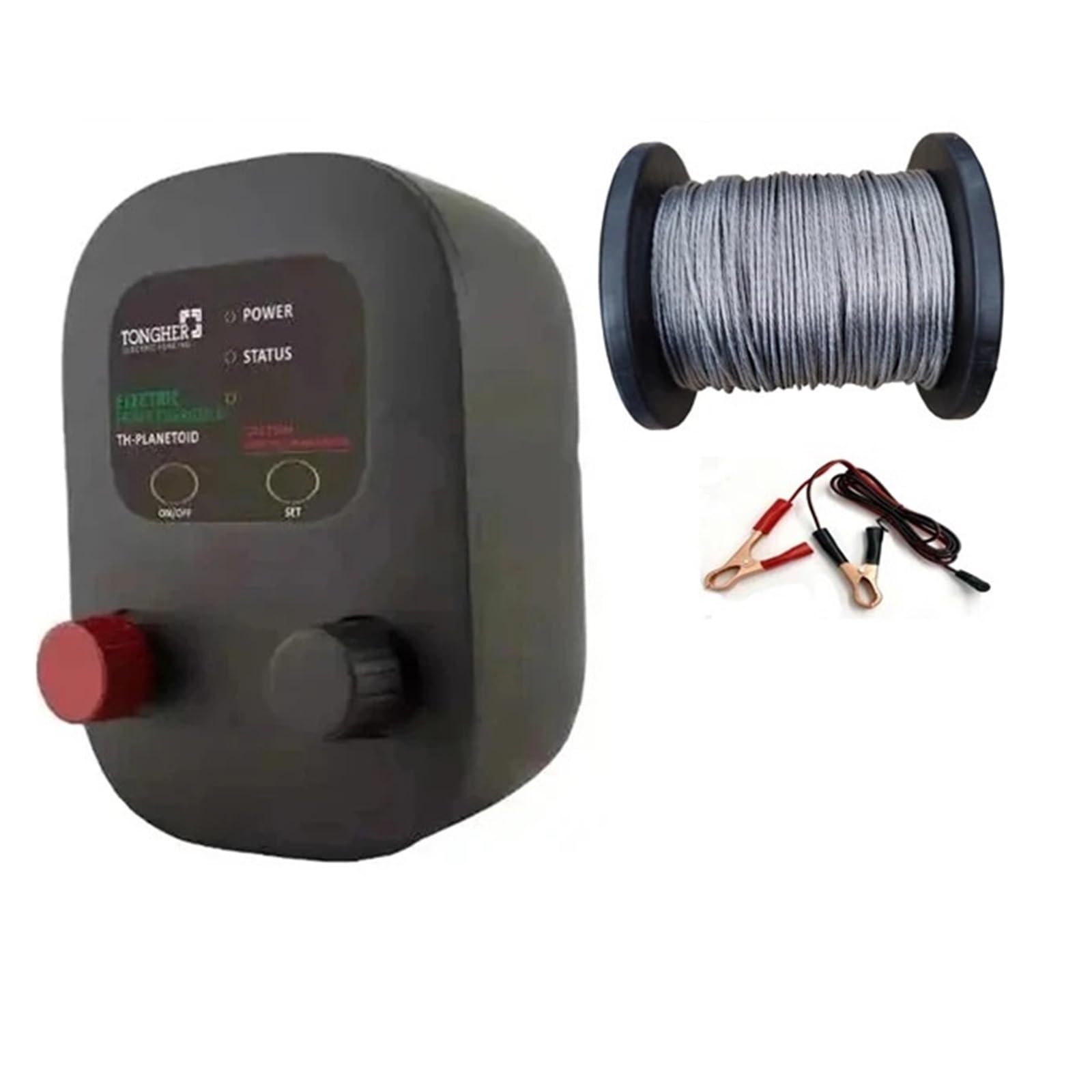 Pastor Electrico, Cerca eléctrica 2 en 1 de 0,5 Julios con energizador y 100 m de Alambre de aleación de Aluminio de 7 Hilos for Control de pastoreo eléctrico de Animales de Granja.