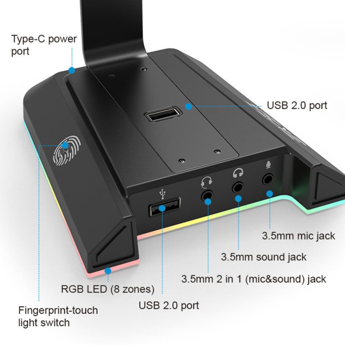 PRETYZOOM Soporte para Auriculares de Sobremesa ABS Puerto USB Negro