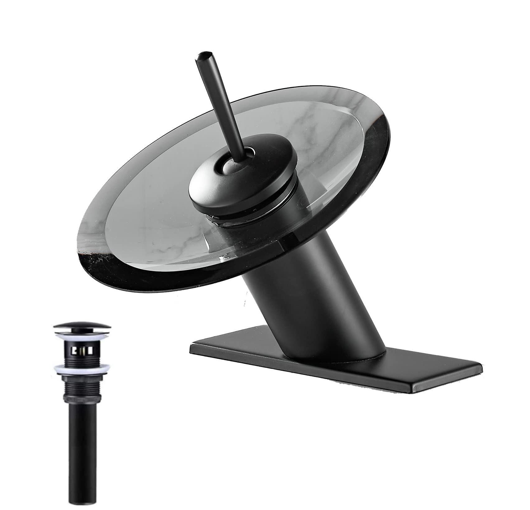 Sxithgkdw Black Bathroom Faucet Glass Waterfall Spout Single Handle 360° Swivel Solid Brass Bath Basin Sink Drain Strainer With Overflow Vanity Sink Pop Up Drain Stopper Bathroom Sink Stopper