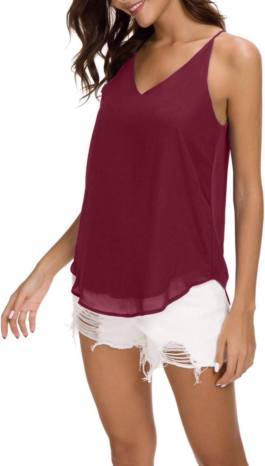 Womens V Neck Spaghetti Strap Tank Tops Dressy Casual Camisole Blouses Sleeveless Loose Cami Basic Tank Shirt
