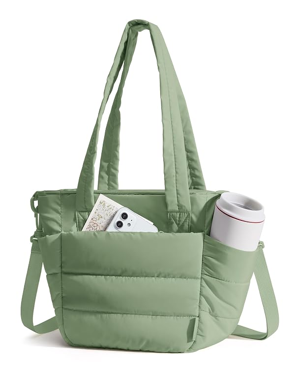 BAGSMART Lunch Bag Women Small Insulated Tote with Lunch Compartment Quilted Lightweight Puffy Tote Bag for Work, Travel, Outdoor, Green by BAGSMART - Used condition - US$17.03