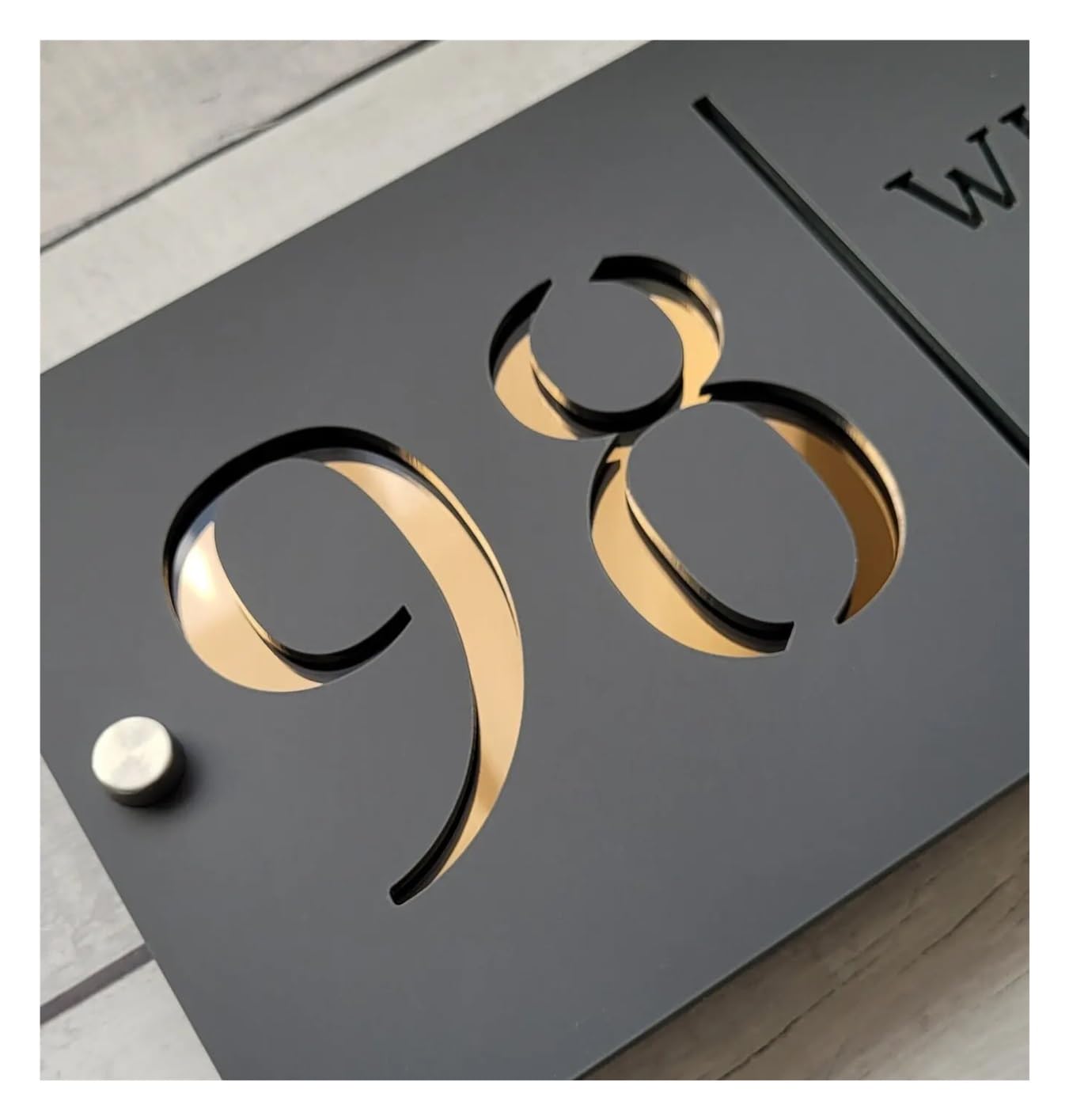 Targhetta in acrilico nero opaco e oro a specchio per indirizzo per casa residenziale targhetta personalizzata incisione laser (grigio-oro, 20 x 14 cm, chiodo argento)