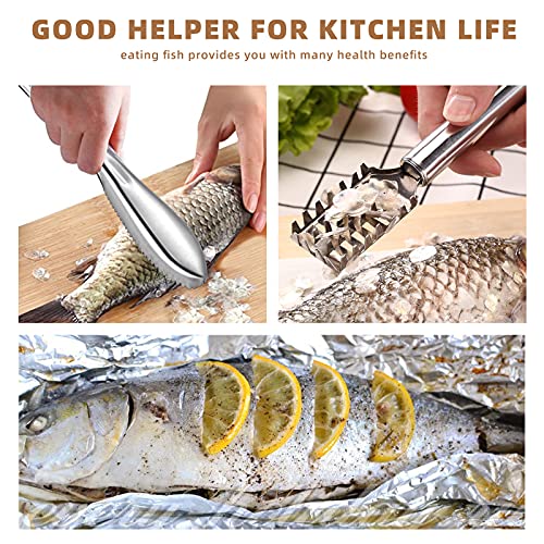 3Pieces Fish Scaler Remover Cleaner Fish Scaler Brush With Stainless Steel Sawtooth Easily Remove Fish Scales-Cleaning Brush Scraper For Chef And Home Cooks Kitchen Fish Cleaning Seafood Tools #TOP4