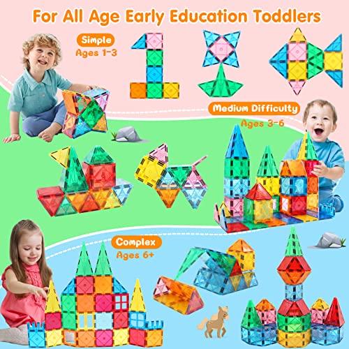 Magnetic Tiles Building Blocks for 3 4 5 6 7 8+ Years Old Boys Girls Colorful Magnet Stacking Toys Birthday Gift for Toddlers STEM Preschool Educational Construction Tiles Set for Kids. - Image 6
