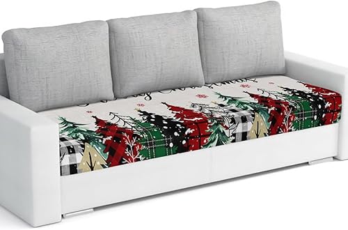 Christmas Tree Couch Cushion Covers, Stretch Sofa Cover with Elastic Bottom, Merry Christmas Xmas Tree Snowflake Rustic Sofa Slipcovers Protector