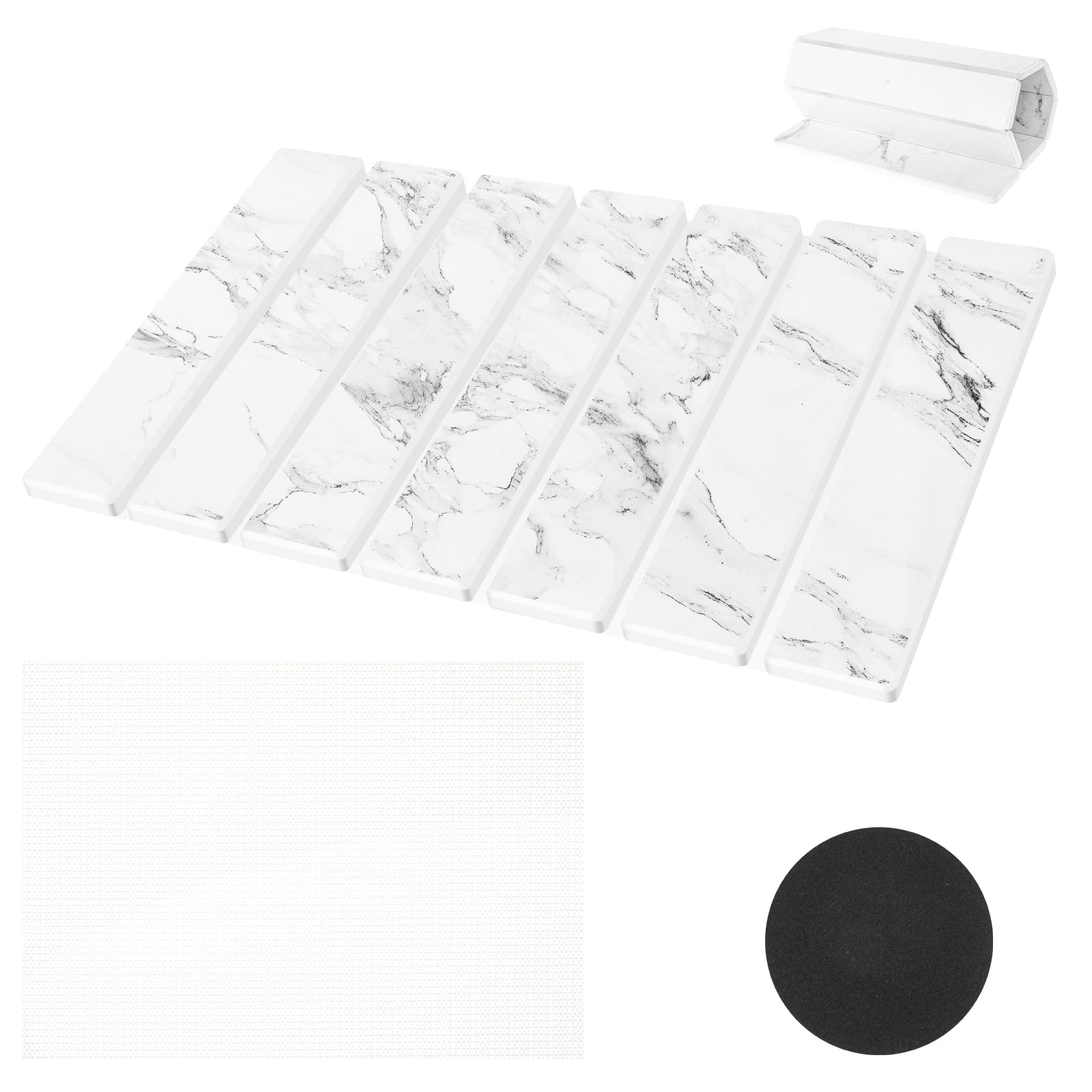 Stone Kitchen Sink Drying Mat, Super Absorbent Heat Resistant Dish Drying Mats, Eco-friendly Diatomaceous Earth Stone Rack Dinnerware Mat (15.7 x 11.8 inch, White Marble
