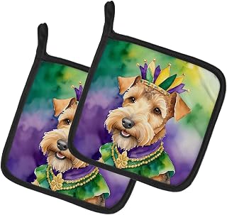 Caroline's Treasures Lakeland Terrier King of Mardi Gras Pair of Pot Holders Kitchen Heat Resistant Pot Holders Sets Oven Hot Pads for Cooking Baking BBQ, 7 1/2 x 7 1/2