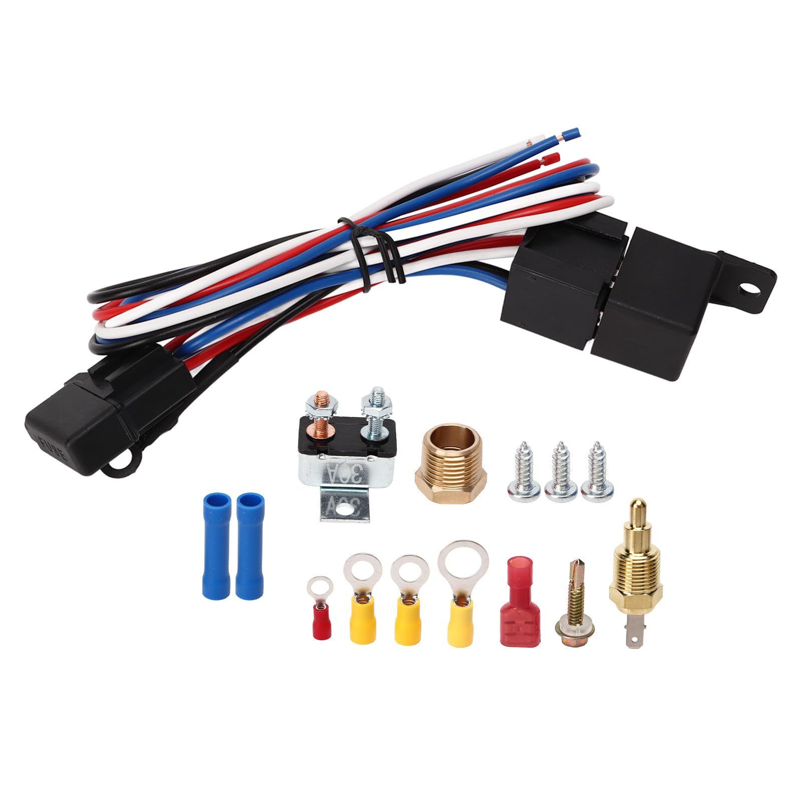 12V Kit Cavi Relè Termostato Ventola Radiatore Elettrico, Kit Relè Ventola Raffreddamento con Termostato Regolabile