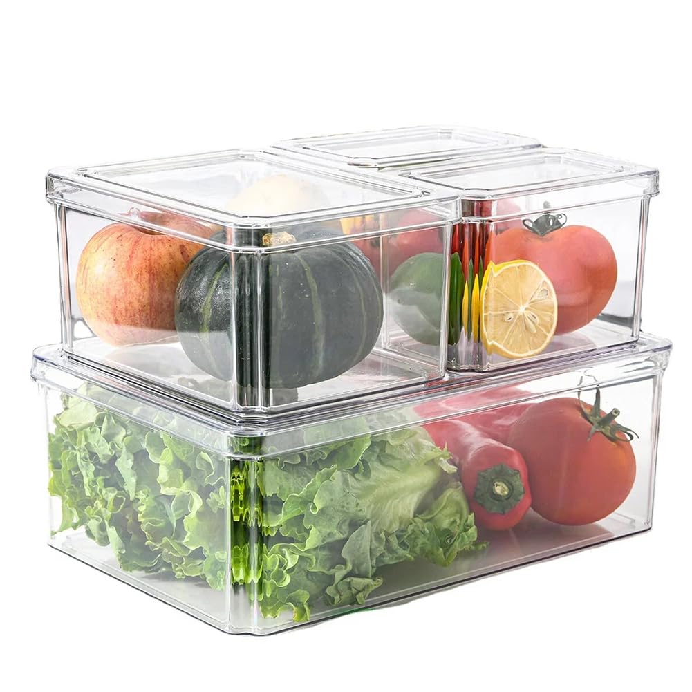 Warmiehomy Food Containers, 8-Piece (4 Containers + 4 Lids) Plastic Food Storage Containers with Lids | BPA-Free | Stackable & Nestable for Fridge, Pantry, Meal Prep (Transparent)