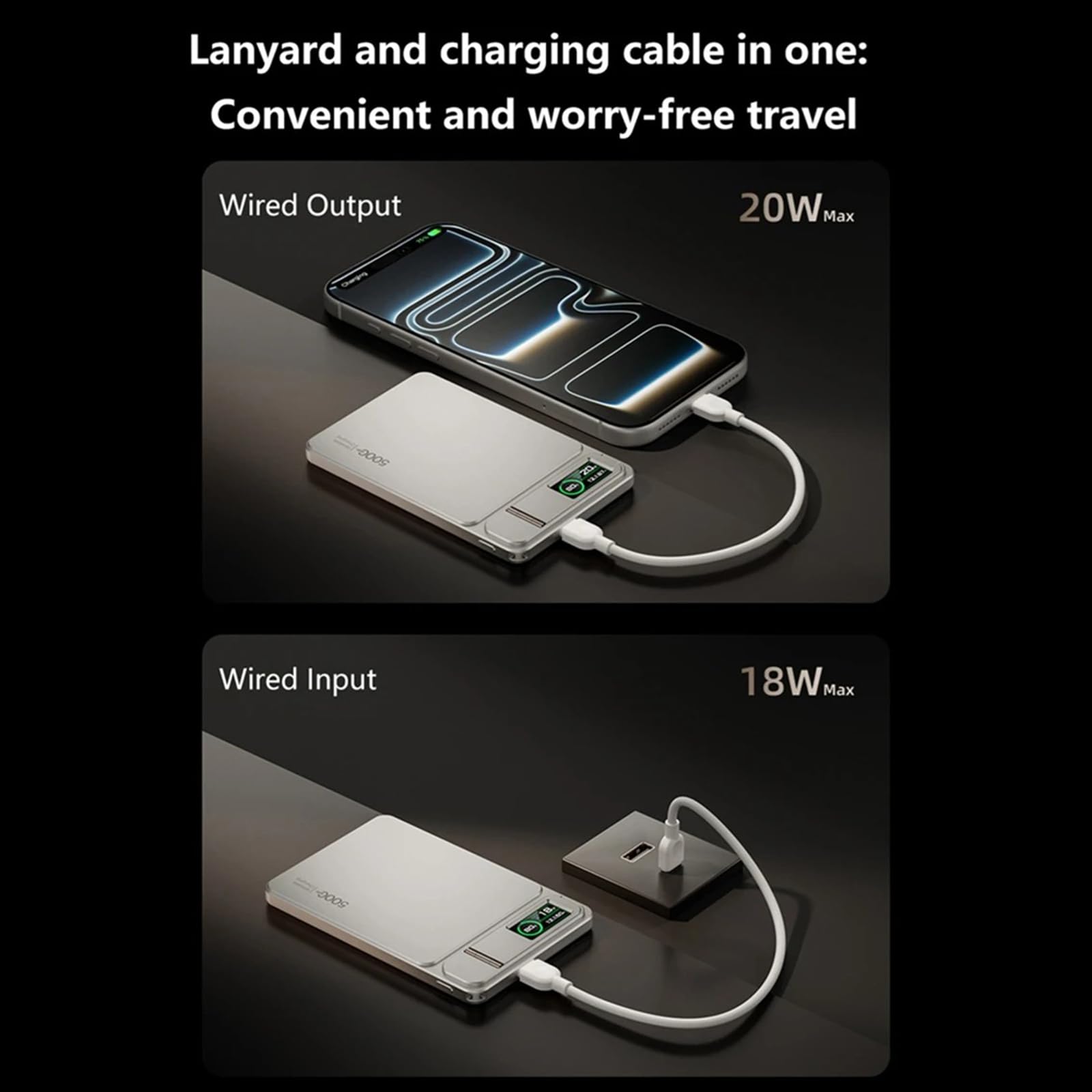 Alimentation de secours avec écran couleur clair 5000 mAh 10 000 mAh chargement portable pour téléphone et tablettes