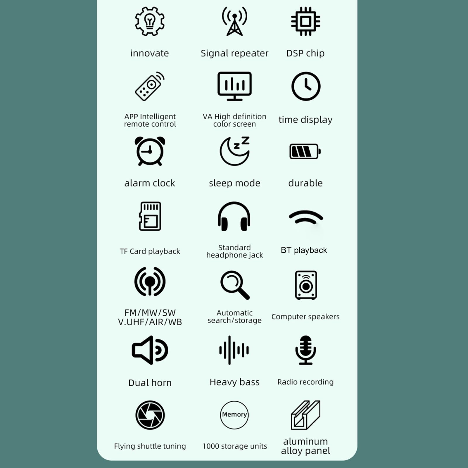 Docooler Radio Intelligente Multibande avec BT 5.2, Double Haut-parleurs, Lecteur Audio Portable, Lecture de Carte TF, écran HD, Réveil, Mode Veille, Batterie Intégrée – Radio (Répéteur de Signal