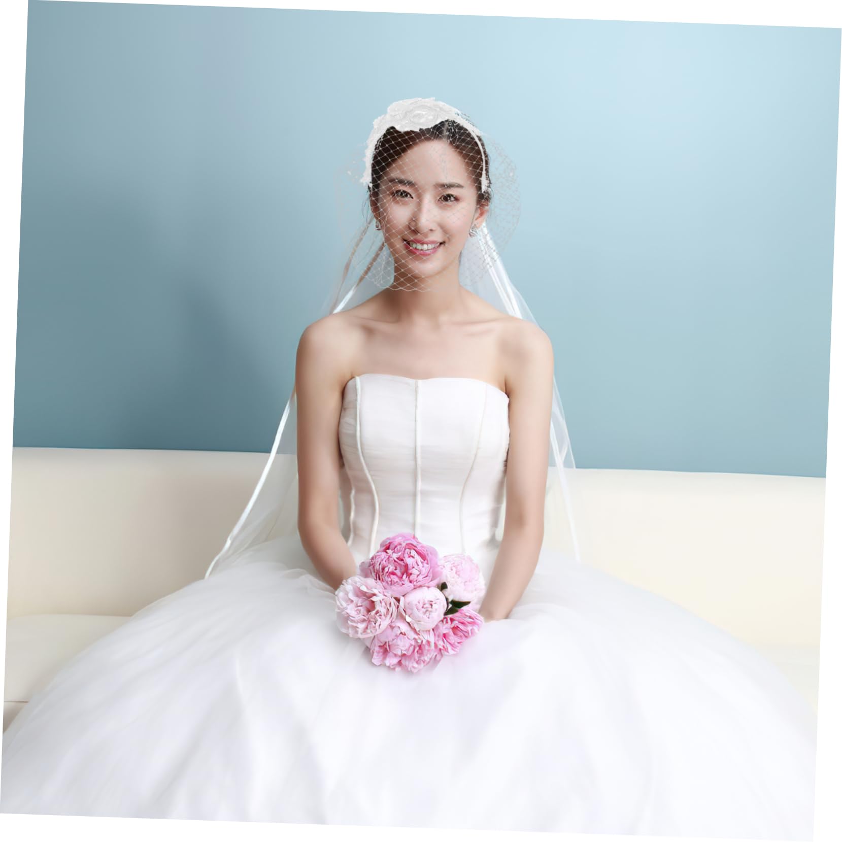 Mujer Pelo Cinta de Velo de Novia Cinta de Velo para Novia Boda Cinta de Velo de Novia Pelo de Boda Velos de Novia Miss Birdcage Tela Maquillaje (F zwart) (H Wit)