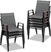 COSTWAY Stackable Garden Chairs, Set of 8, Stackable Chairs, Patio Chairs with Armrests, Balcony Chairs up to 180 kg, 56 x 66 x 88 cm (Grey)