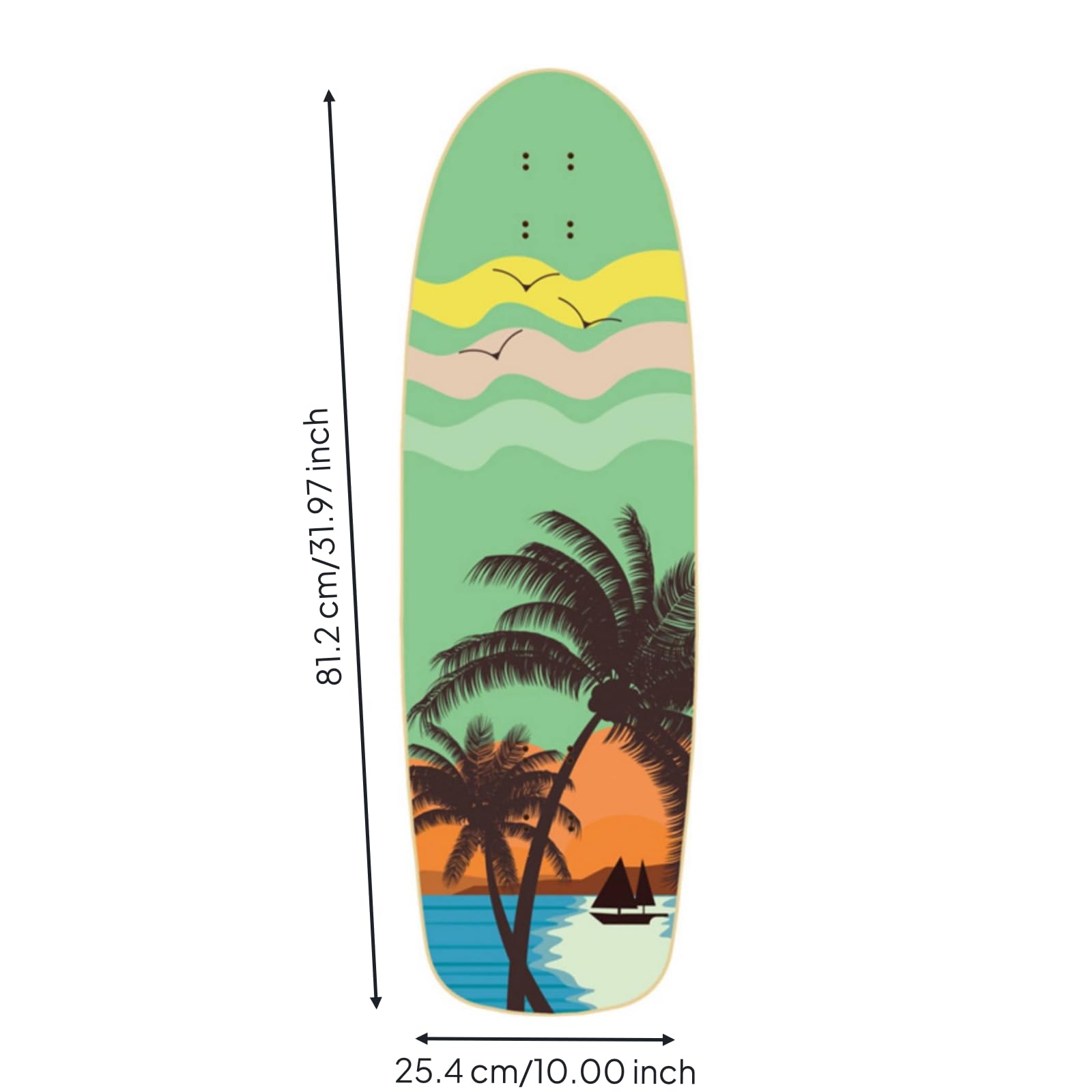 harayaa Plateau de Skateboard en Érable Deck Planche Cruiser Profil Arrondi Équilibré pour Virages Souples Poids Maîtrisé pour Port Facile Trous Avant et, Palmiers