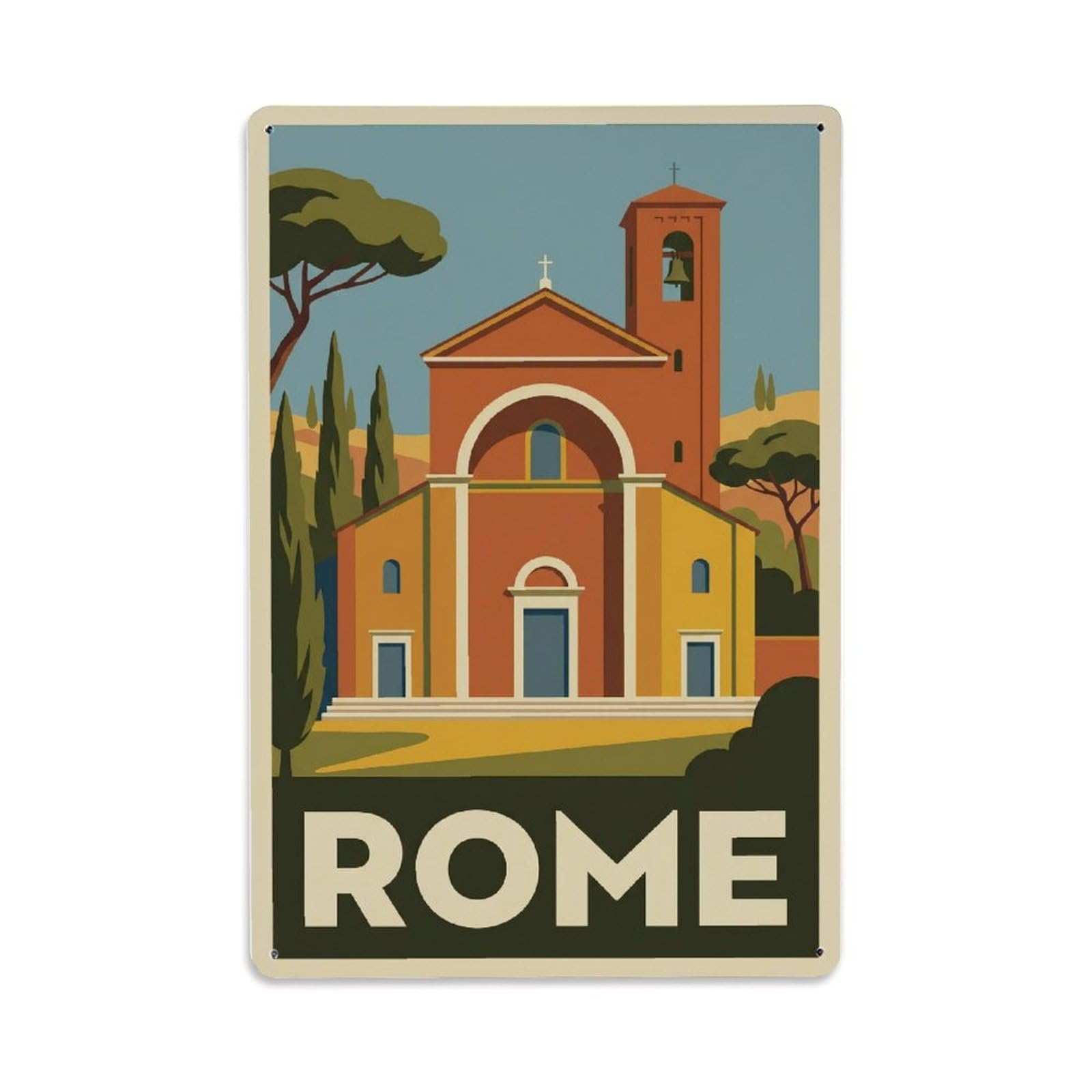 Vintage Travel Rome Basilica Santa Sabina Early Christian Church Italy Metal Tin Sign Plaque Wall Decor for Cafe, Club Bar, Office, Home Garden Metal Poster 8x12Inch