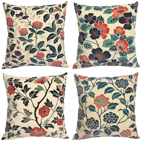 Funda Cojin 55x55, Cojines Flor Juego de 4 Fundas Cojin Nórdico Exterior Cojines Decorativos Cuadrada, con Cremallera Invisible Funda de Almohada Sofa para Sala de Estar Jardín Coche Almohada H2-592