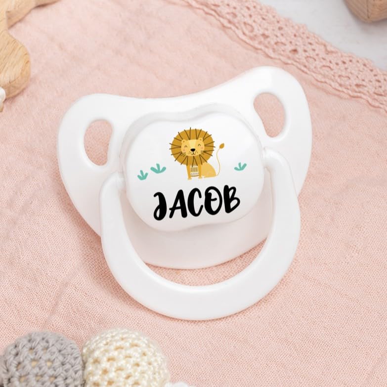 Wanapix | Personalised Baby Dummy | Silicone Teat for Newborns | 0-6 Months | Anatomical Soother BPA & Phthalate Free | Lion