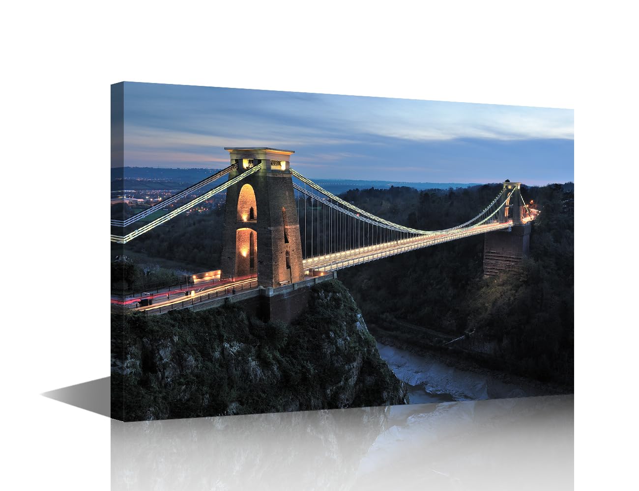 Wall Art for Living Room Clifton Suspension Bridge Home Decor Avon Canyon Bristol, England Canvas Wall Art Landmark Building Bedroom Decor 1 Piece Wall Art Artwork Framed Ready to Hang (16''Wx 24''H)