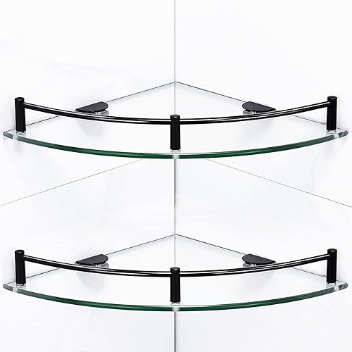 Organizador de ducha esquinero para baño, estantes de baño de vidrio templado de 9.5 pulgadas montados en la pared, organizador de ducha