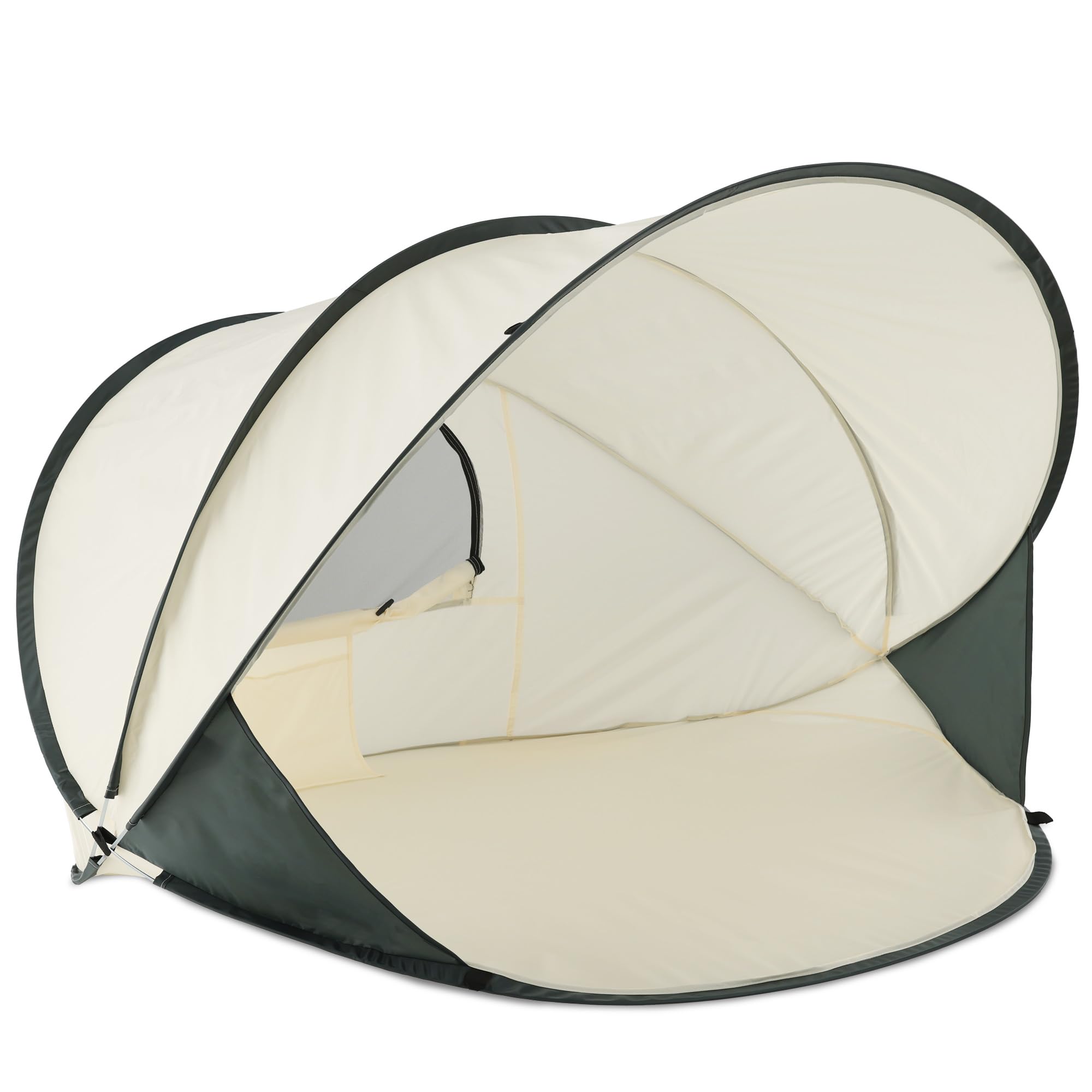 Deryan Beach Shelter Pop Up Beach Tent XXL - Beach Tent for Adults, Children and Baby - 2-4 People - Zip Door, UV Protection 50+, Wind Protection and Pegs - Portable Throw Tent - Cream
