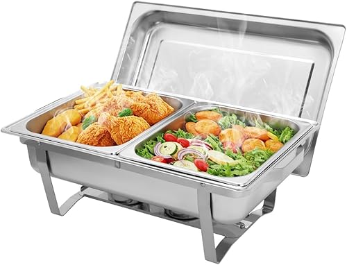 ROVSUN Juego de bufé de platos de 8 cuartos de galón, de acero inoxidable NSF, calentador de alimentos rectangular con 2 bandejas de alimentos de