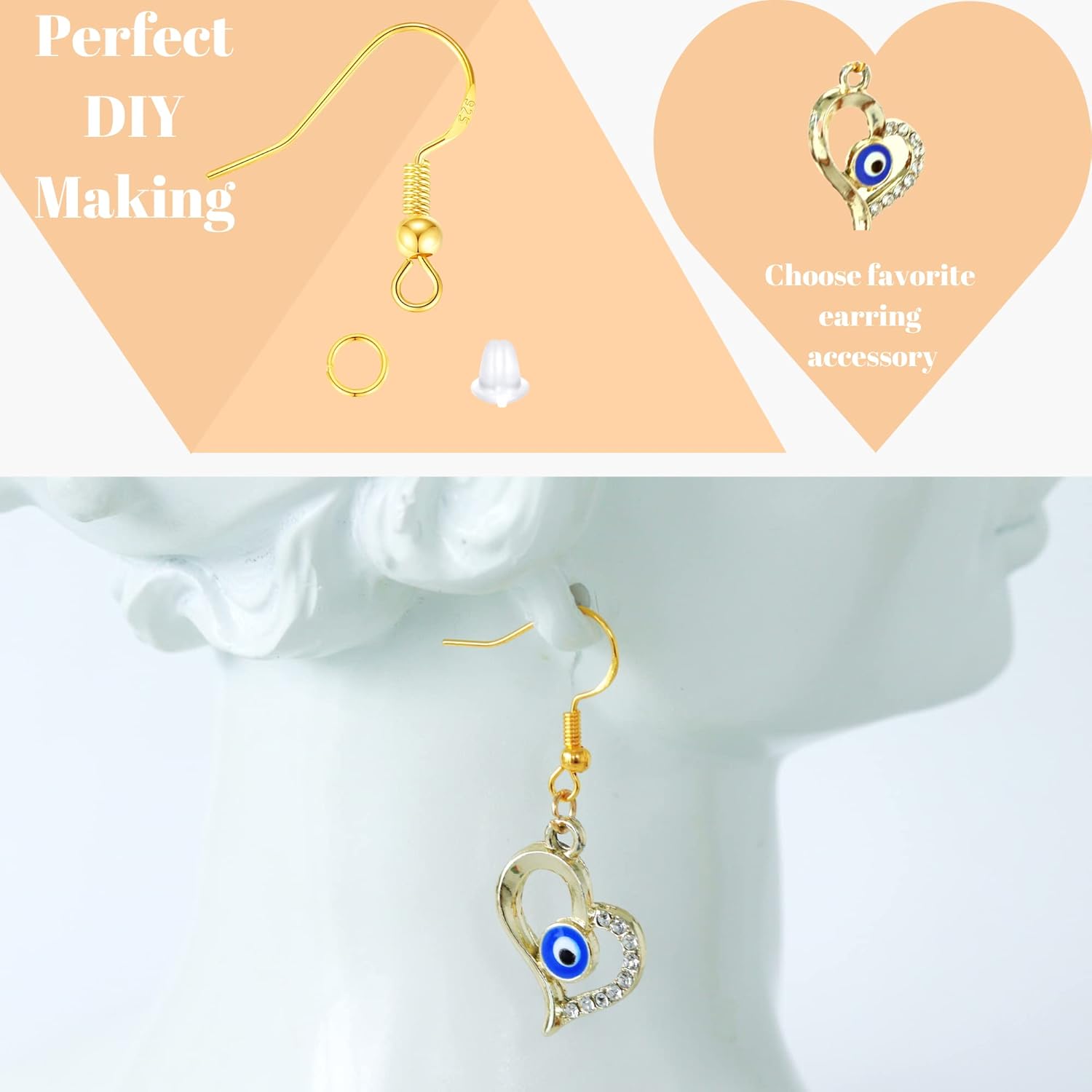 XIANNVXI 900pcs Earring Hooks,Gold Plated Hypoallergenic Earring Hooks for Jewelry Making Earring Making Supplies with Earring Backs and Jump Rings Earring Making Kit for DIY - Image 5