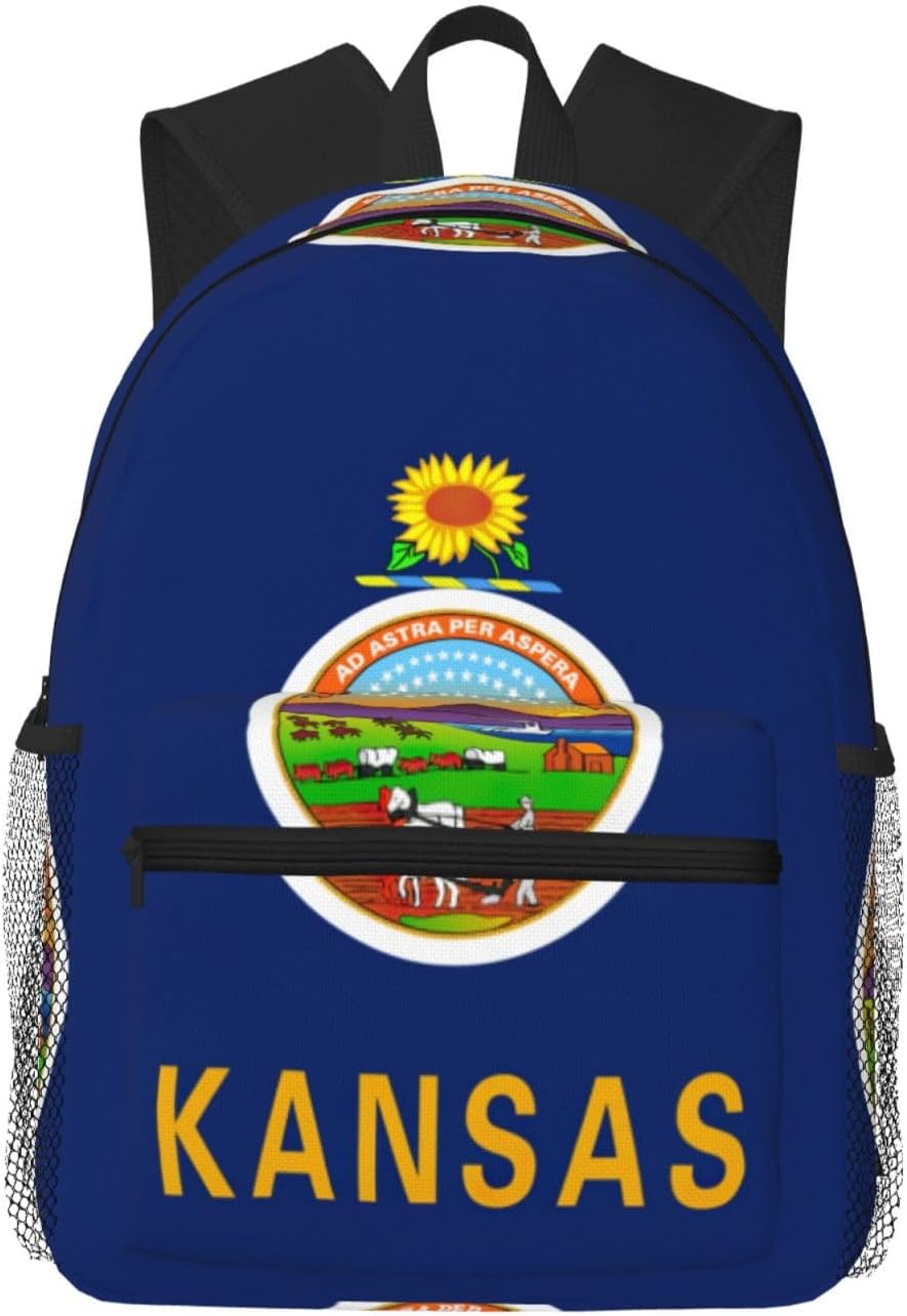 Kansas State Flag College Backpacks,Backpacks With Pockets, Lightweight Bookbag For College for Women Men