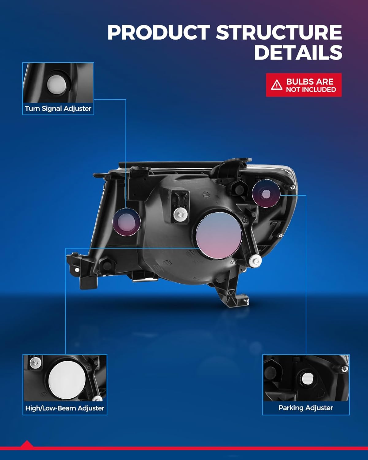 KAX Headlights Assembly Replacement for 2005-2011 Tacoma Headlamps Left and Right Black Amber Ambk Pair