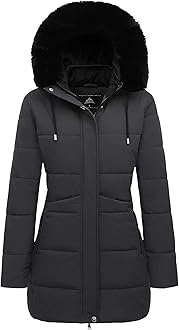 MOERDENG Women's Winter Puffer Coat Thicken Fleece Lined Down Jacket Waterproof Faux Fur Detachable Hooded Parka